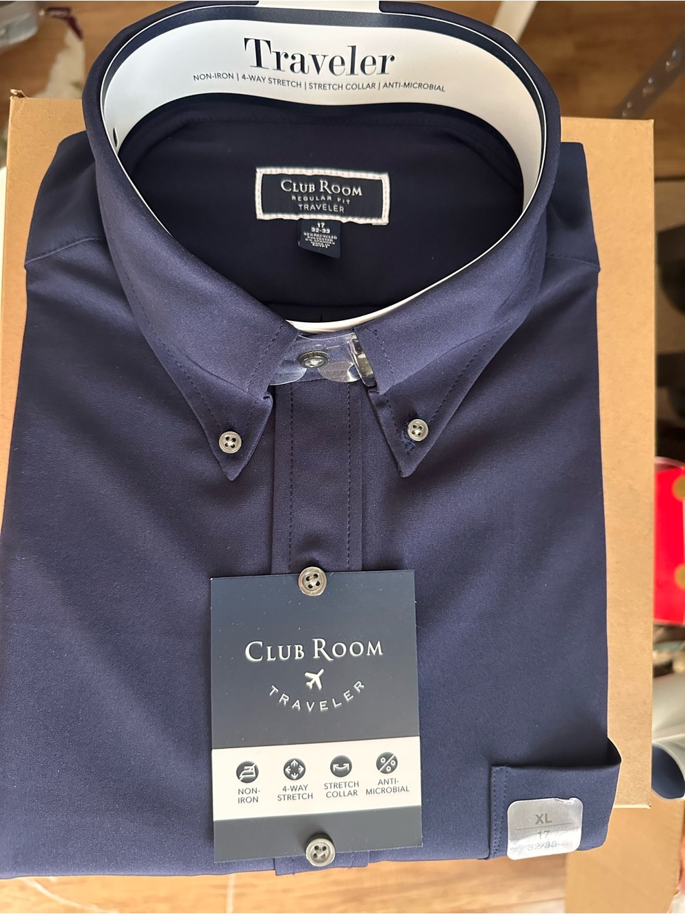 Club Room Navy Traveler Performance Button-Down Dress Shirt